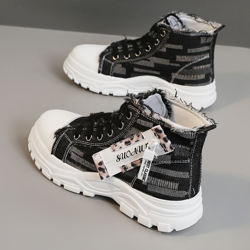 Sieviešu platna kurpes ar augstu augšdaļu, bieza zole, augstuma palielināšana, šņorēšana