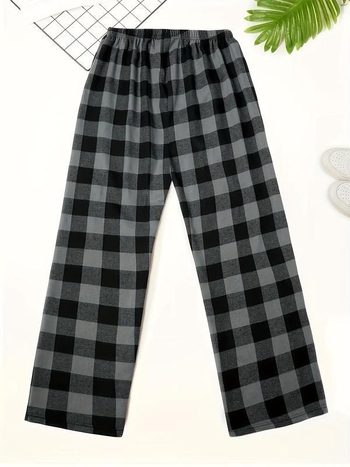 Naktinės kelnaitės su patikrintu raštu, pusės fleece audinys, medvilnės kiekis mažiau nei 30%, 2025 m. pavasario paleidimas