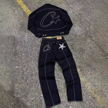 Džinsinė striukė su hip-hop stiliumi, laisvas kirpimas, užtrauktukas (Medžiaga: medvilnės mišinys; Pamušalas: medvilnė; Sezonas: pavasaris; Lytis: vyriška)