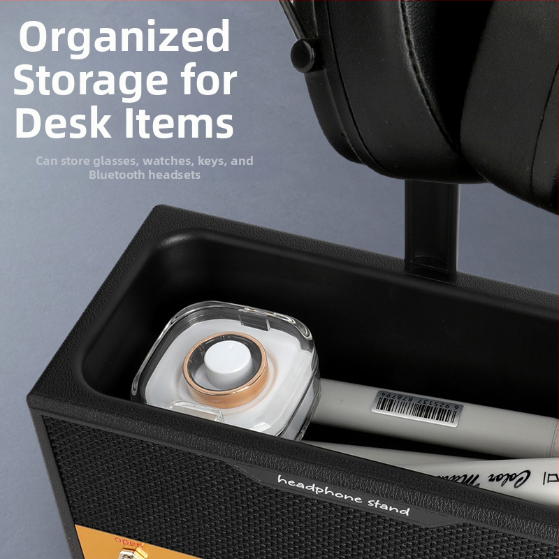 Stojan na stolné ukážky slúchadiel a reproduktorov – viacúčelový úložný regál, plast, 1-podlažný, pohyblivý