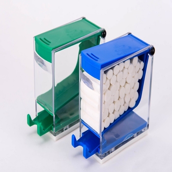 Κουτί ρολών βαμβακιού τύπου push για οδοντιατρική χρήση, με καπάκι από PP πλαστικό, με εκτυπωμένο λογότυπο