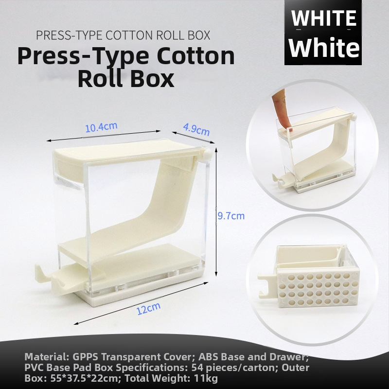 Κουτί ρολών βαμβακιού τύπου push για οδοντιατρική χρήση, με καπάκι από PP πλαστικό, με εκτυπωμένο λογότυπο