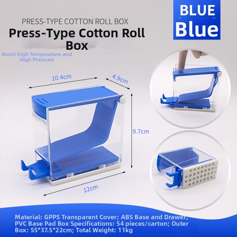 Κουτί ρολών βαμβακιού τύπου push για οδοντιατρική χρήση, με καπάκι από PP πλαστικό, με εκτυπωμένο λογότυπο