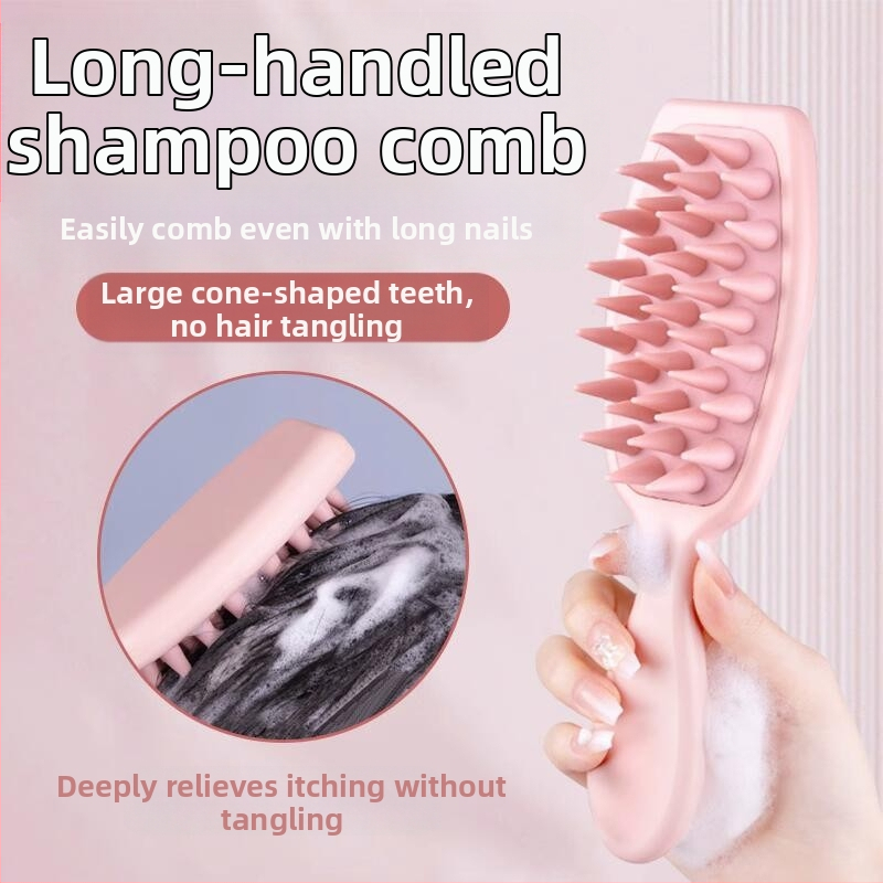 Šampónová kefa s dlhým držadlom – plastová masážna kefa na pokožku hlavy, Seiko povrch, kórejský štýl