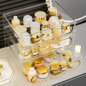 Κουτί αποθήκευσης επιτραπέζιο με διαφανές συρτάρι, πλαστικό σώμα, κατάλληλο για φοιτητικές εστίες, Poly gourd, στυλ Light Luxury, πολυλειτουργικό