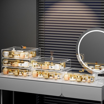 Κουτί αποθήκευσης επιτραπέζιο με διαφανές συρτάρι, πλαστικό σώμα, κατάλληλο για φοιτητικές εστίες, Poly gourd, στυλ Light Luxury, πολυλειτουργικό