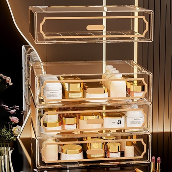 Κουτί αποθήκευσης επιτραπέζιο με διαφανές συρτάρι, πλαστικό σώμα, κατάλληλο για φοιτητικές εστίες, Poly gourd, στυλ Light Luxury, πολυλειτουργικό