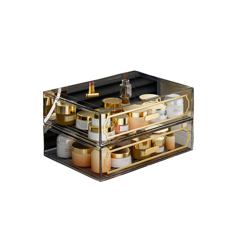 Κουτί αποθήκευσης επιτραπέζιο με διαφανές συρτάρι, πλαστικό σώμα, κατάλληλο για φοιτητικές εστίες, Poly gourd, στυλ Light Luxury, πολυλειτουργικό