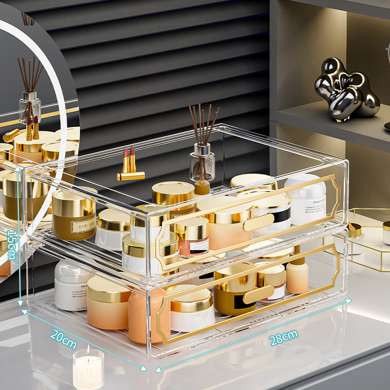 Κουτί αποθήκευσης επιτραπέζιο με διαφανές συρτάρι, πλαστικό σώμα, κατάλληλο για φοιτητικές εστίες, Poly gourd, στυλ Light Luxury, πολυλειτουργικό