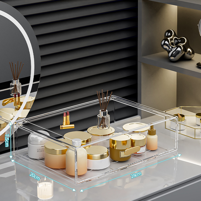 Κουτί αποθήκευσης επιτραπέζιο με διαφανές συρτάρι, πλαστικό σώμα, κατάλληλο για φοιτητικές εστίες, Poly gourd, στυλ Light Luxury, πολυλειτουργικό