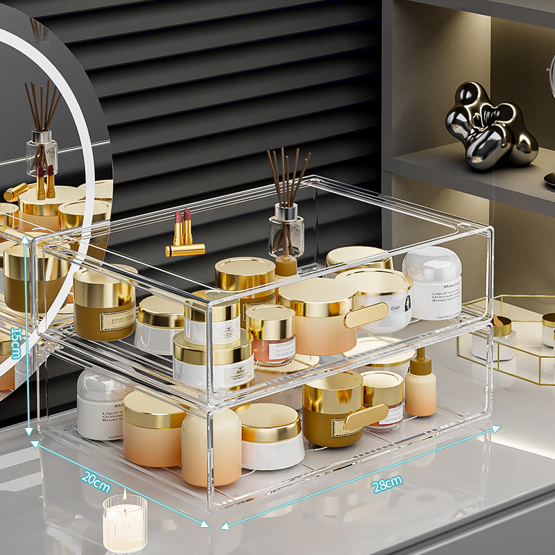 Κουτί αποθήκευσης επιτραπέζιο με διαφανές συρτάρι, πλαστικό σώμα, κατάλληλο για φοιτητικές εστίες, Poly gourd, στυλ Light Luxury, πολυλειτουργικό