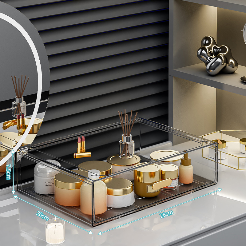 Κουτί αποθήκευσης επιτραπέζιο με διαφανές συρτάρι, πλαστικό σώμα, κατάλληλο για φοιτητικές εστίες, Poly gourd, στυλ Light Luxury, πολυλειτουργικό