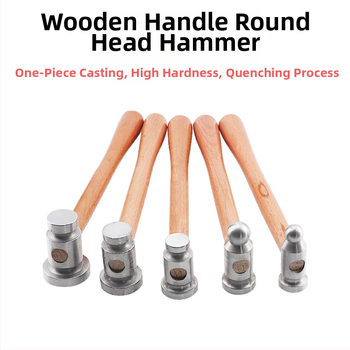 Σφυρί με ξύλινο κοντάκι, στρογγυλή κεφαλή, σιδερένια επίπεδη κεφαλή, χειροποίητο εργαλείο μεταλλουργίας κοσμημάτων