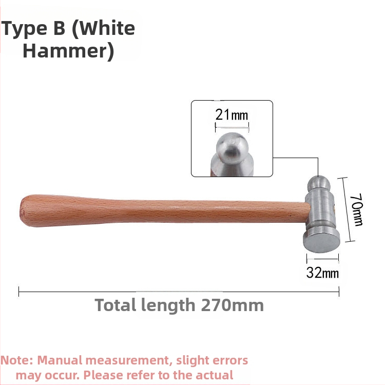 Σφυρί με ξύλινο κοντάκι, στρογγυλή κεφαλή, σιδερένια επίπεδη κεφαλή, χειροποίητο εργαλείο μεταλλουργίας κοσμημάτων