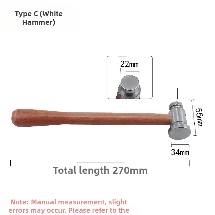 Σφυρί με ξύλινο κοντάκι, στρογγυλή κεφαλή, σιδερένια επίπεδη κεφαλή, χειροποίητο εργαλείο μεταλλουργίας κοσμημάτων