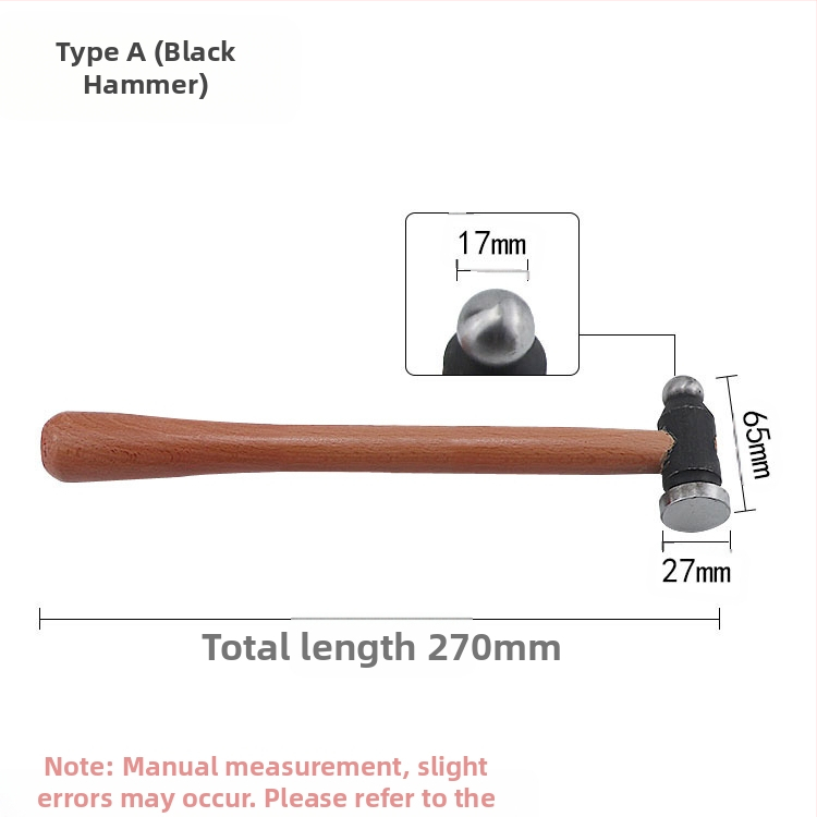 Σφυρί με ξύλινο κοντάκι, στρογγυλή κεφαλή, σιδερένια επίπεδη κεφαλή, χειροποίητο εργαλείο μεταλλουργίας κοσμημάτων