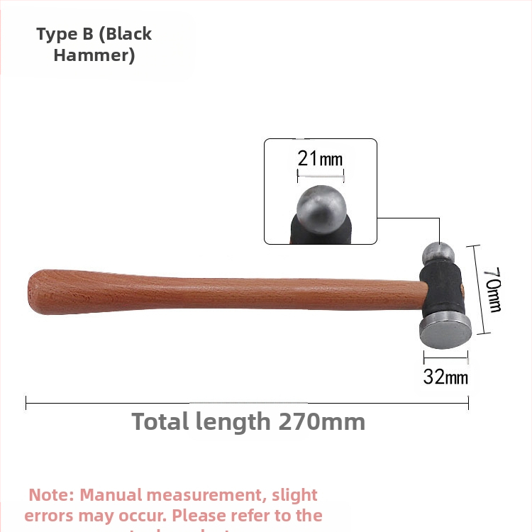 Σφυρί με ξύλινο κοντάκι, στρογγυλή κεφαλή, σιδερένια επίπεδη κεφαλή, χειροποίητο εργαλείο μεταλλουργίας κοσμημάτων