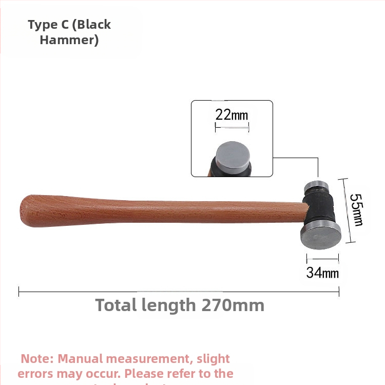 Σφυρί με ξύλινο κοντάκι, στρογγυλή κεφαλή, σιδερένια επίπεδη κεφαλή, χειροποίητο εργαλείο μεταλλουργίας κοσμημάτων
