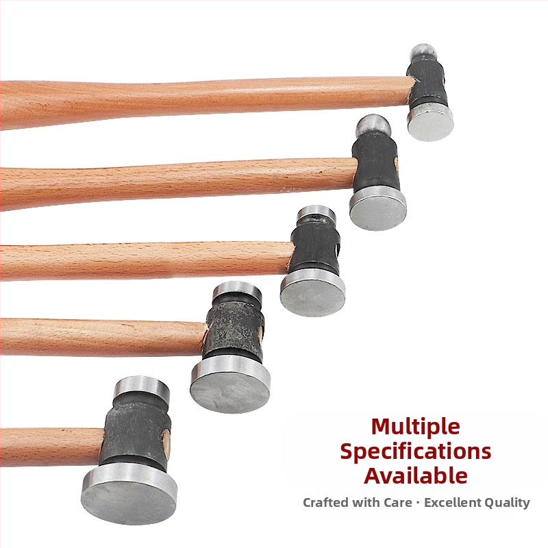 Kladivo s drevenou rukoväťou a guľatou hlavou, železná plochá hlava, ručne vyrobený nástroj na spracovanie kovov (zlato a striebro)