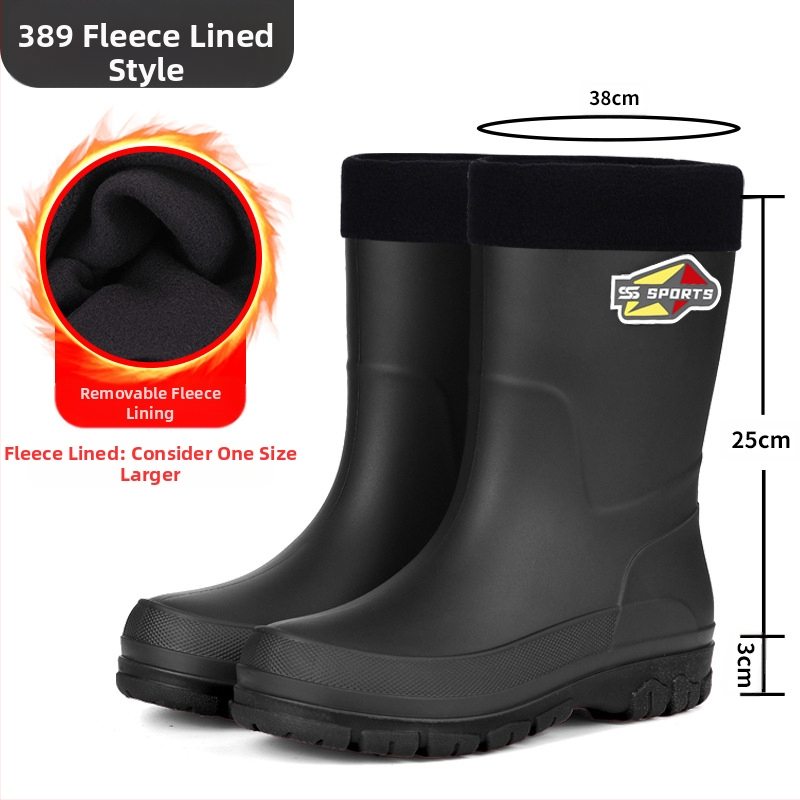 Ανδρικά μεσαίου ύψους αντιολισθητικά μποτάκια βροχής με PVC επάνω μέρος, πλαστικό πέλμα, εσωτερικό από δίχτυ και υφασμάτινο πάτο
