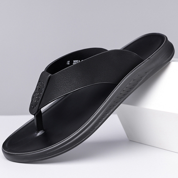 Vīriešu flip-flopi, vasaras 2025. gada modelis, augšējā daļa no liellopu ādas, zole no poliuretāna, zoles konstrukcija no viskozes