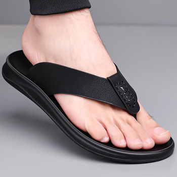 Vīriešu flip-flopi, vasaras 2025. gada modelis, augšējā daļa no liellopu ādas, zole no poliuretāna, zoles konstrukcija no viskozes