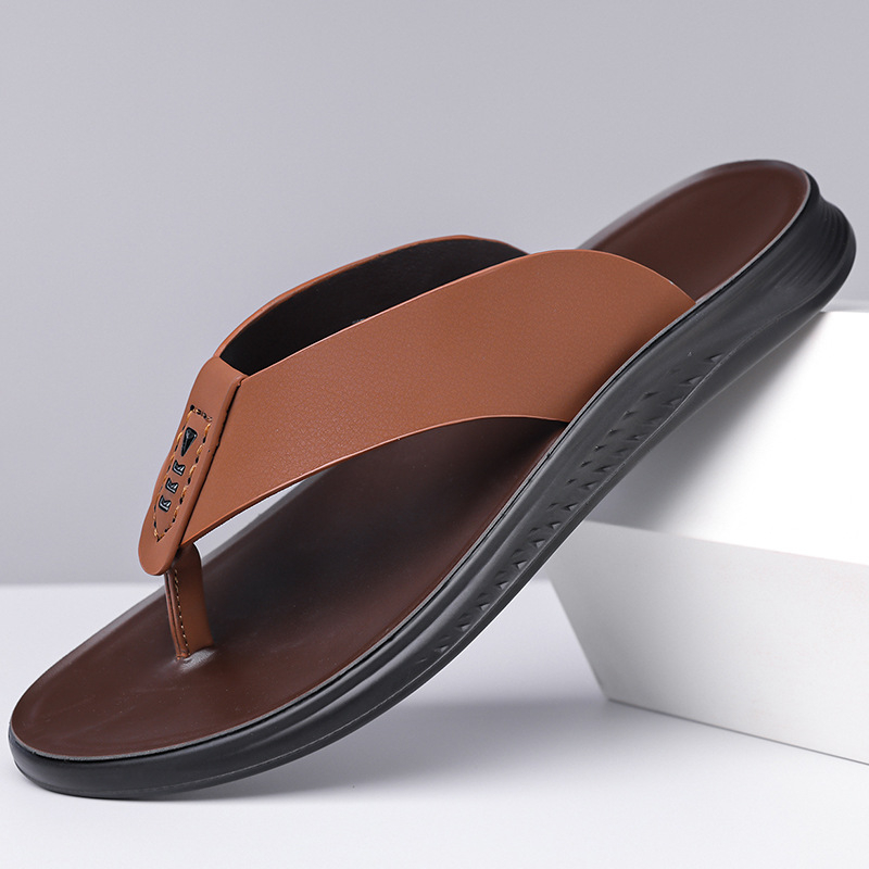 Vīriešu flip-flopi, vasaras 2025. gada modelis, augšējā daļa no liellopu ādas, zole no poliuretāna, zoles konstrukcija no viskozes