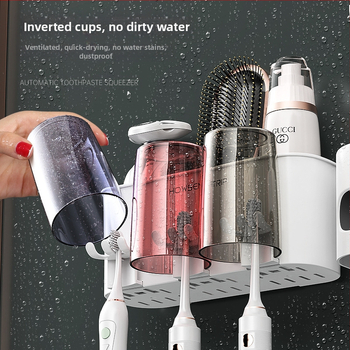 Be gręžimo sieninis dantų šepetėlių laikiklis su burnos skalavimo puodeliu ir dantų šepetėlių puodeliu – vonios saugojimas poroms