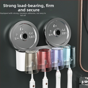 Be gręžimo sieninis dantų šepetėlių laikiklis su burnos skalavimo puodeliu ir dantų šepetėlių puodeliu – vonios saugojimas poroms