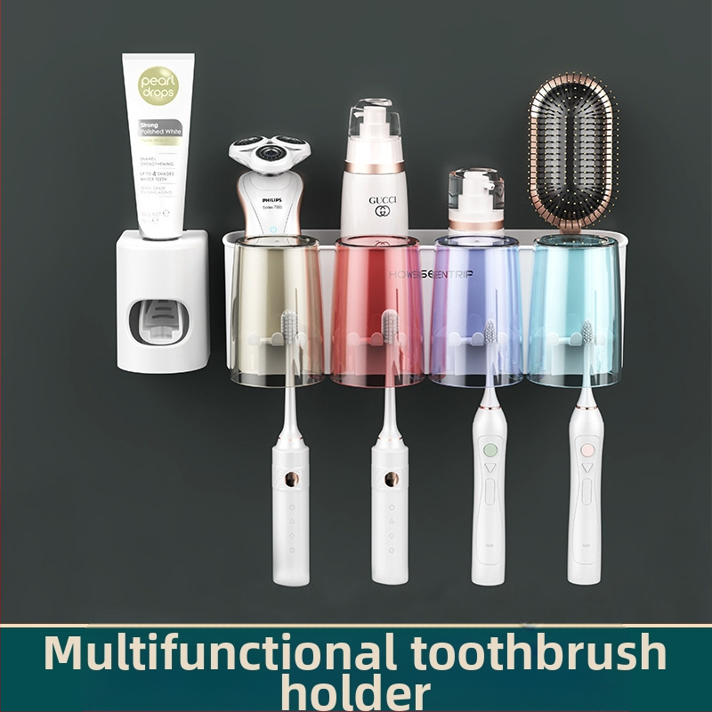 Be gręžimo sieninis dantų šepetėlių laikiklis su burnos skalavimo puodeliu ir dantų šepetėlių puodeliu – vonios saugojimas poroms