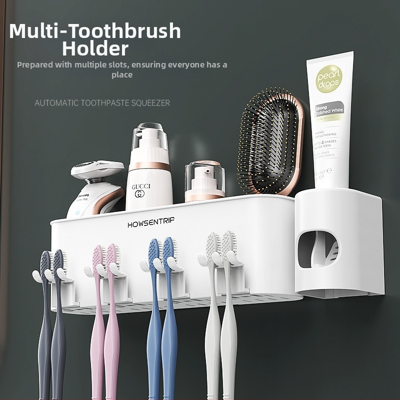 Стенно монтиран безпробив държач за четки за зъби с чаша за уста и чаша за четки – баня, организатор за двойки
