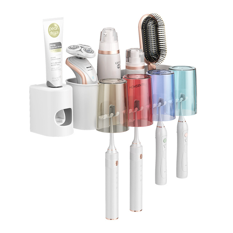 Be gręžimo sieninis dantų šepetėlių laikiklis su burnos skalavimo puodeliu ir dantų šepetėlių puodeliu – vonios saugojimas poroms