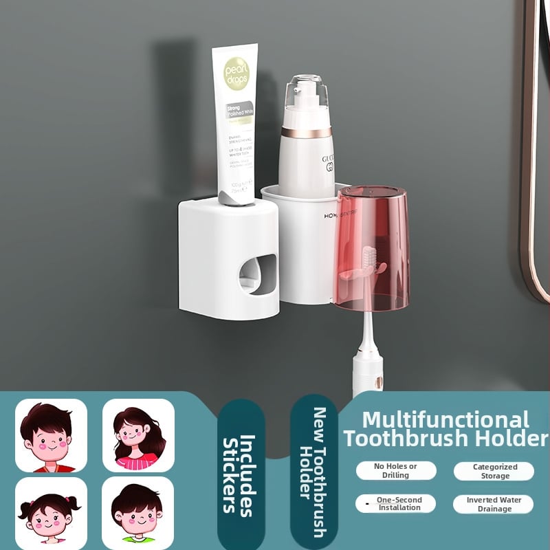 Be gręžimo sieninis dantų šepetėlių laikiklis su burnos skalavimo puodeliu ir dantų šepetėlių puodeliu – vonios saugojimas poroms