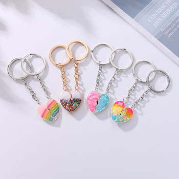 Κρεμαστό κλειδιών για τσάντες με σχέδιο καρδιάς και ουράνιο τόξο, από κράμα, καρτουνίστικο-πολυτελές στυλ, φλοράλ μοτίβο, φινίρισμα με σταγόνες λαδιού