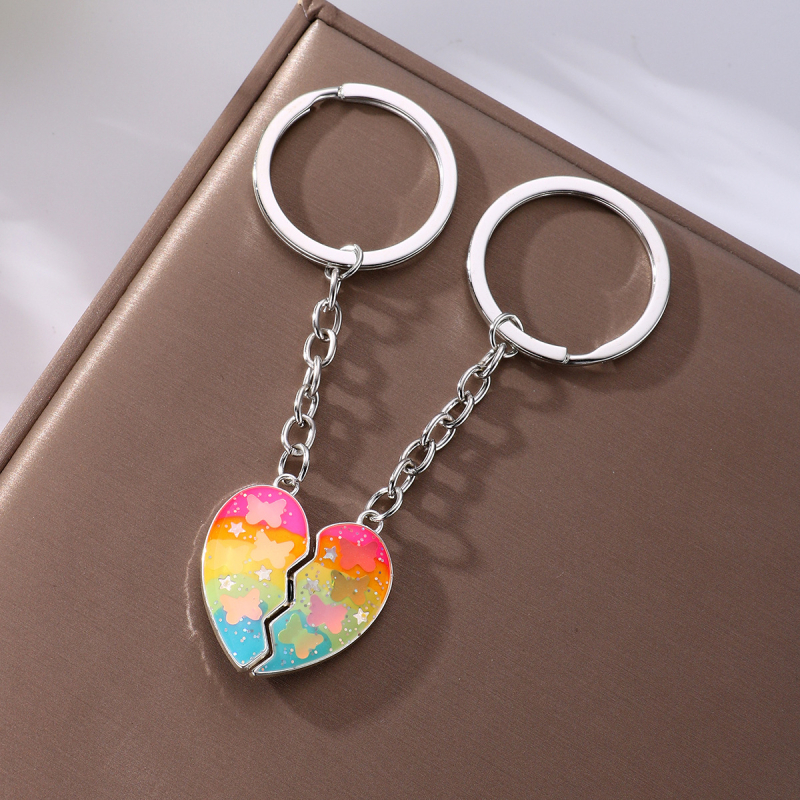 Κρεμαστό κλειδιών για τσάντες με σχέδιο καρδιάς και ουράνιο τόξο, από κράμα, καρτουνίστικο-πολυτελές στυλ, φλοράλ μοτίβο, φινίρισμα με σταγόνες λαδιού