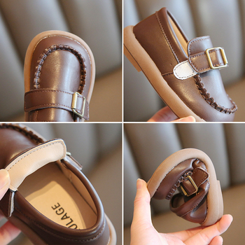 Unisex PU slip-on loaferiai su gumine pado danga, pavasario–rudens sezonai, vaikams 4–12 metų