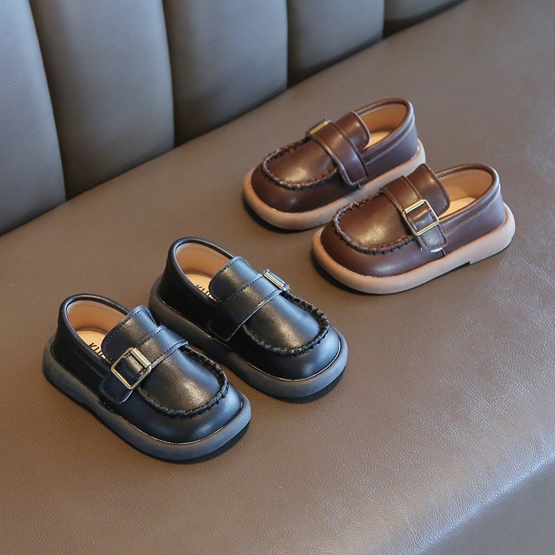 Unisex PU slip-on loaferiai su gumine pado danga, pavasario–rudens sezonai, vaikams 4–12 metų