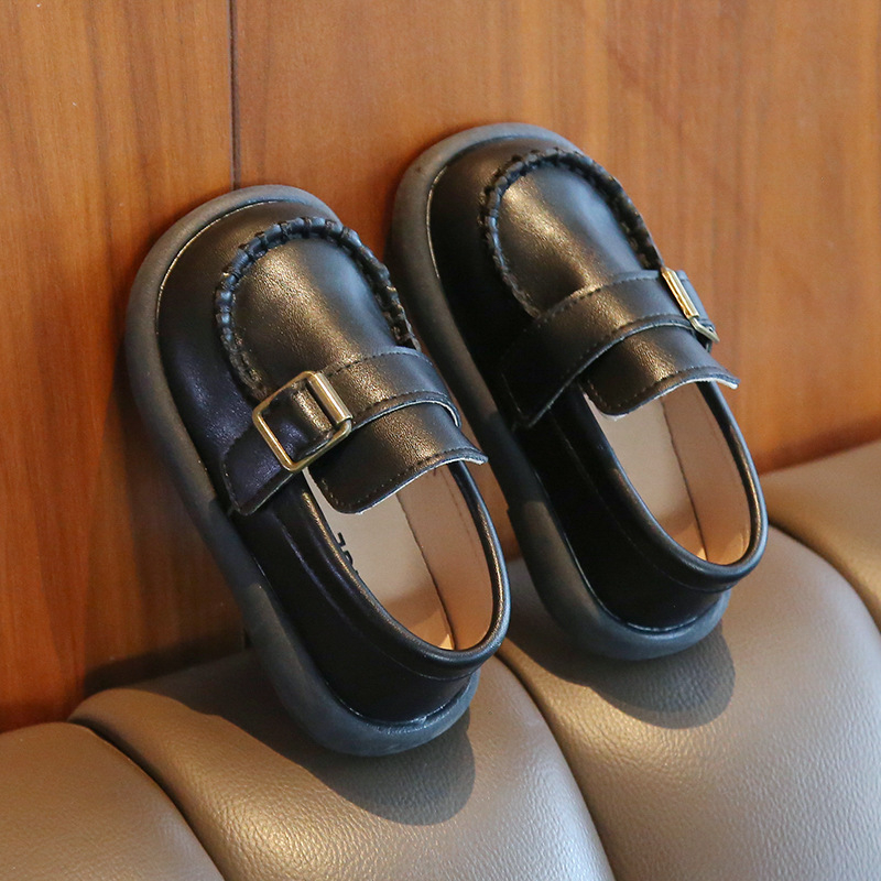 Unisex PU slip-on loaferiai su gumine pado danga, pavasario–rudens sezonai, vaikams 4–12 metų