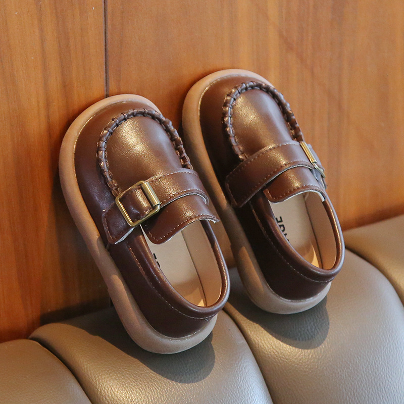 Unisex PU slip-on loaferiai su gumine pado danga, pavasario–rudens sezonai, vaikams 4–12 metų