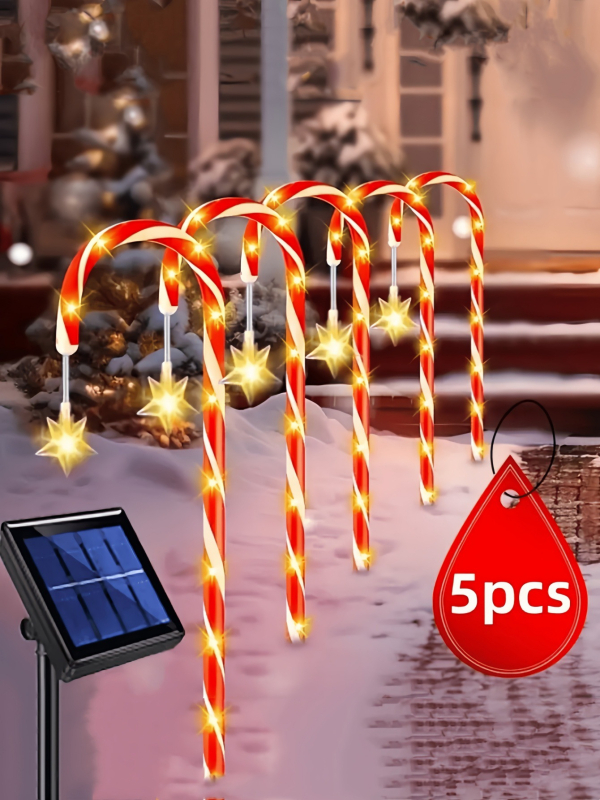 Lauko dekoratyvinė saulės lemputė saldainių lazdelės formos, LED, IP65, PVC, lauko dekoravimui, 16–24 valandos nuolatinis apšvietimas