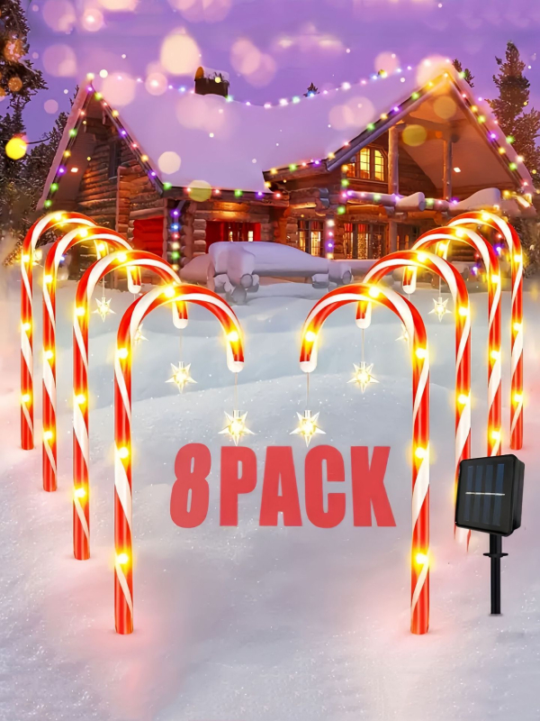 Lauko dekoratyvinė saulės lemputė saldainių lazdelės formos, LED, IP65, PVC, lauko dekoravimui, 16–24 valandos nuolatinis apšvietimas