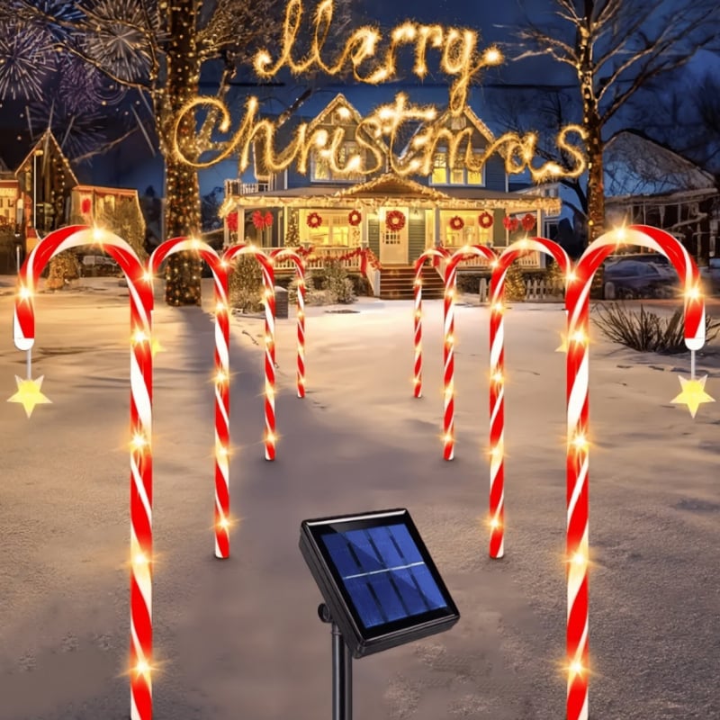 Lauko dekoratyvinė saulės lemputė saldainių lazdelės formos, LED, IP65, PVC, lauko dekoravimui, 16–24 valandos nuolatinis apšvietimas