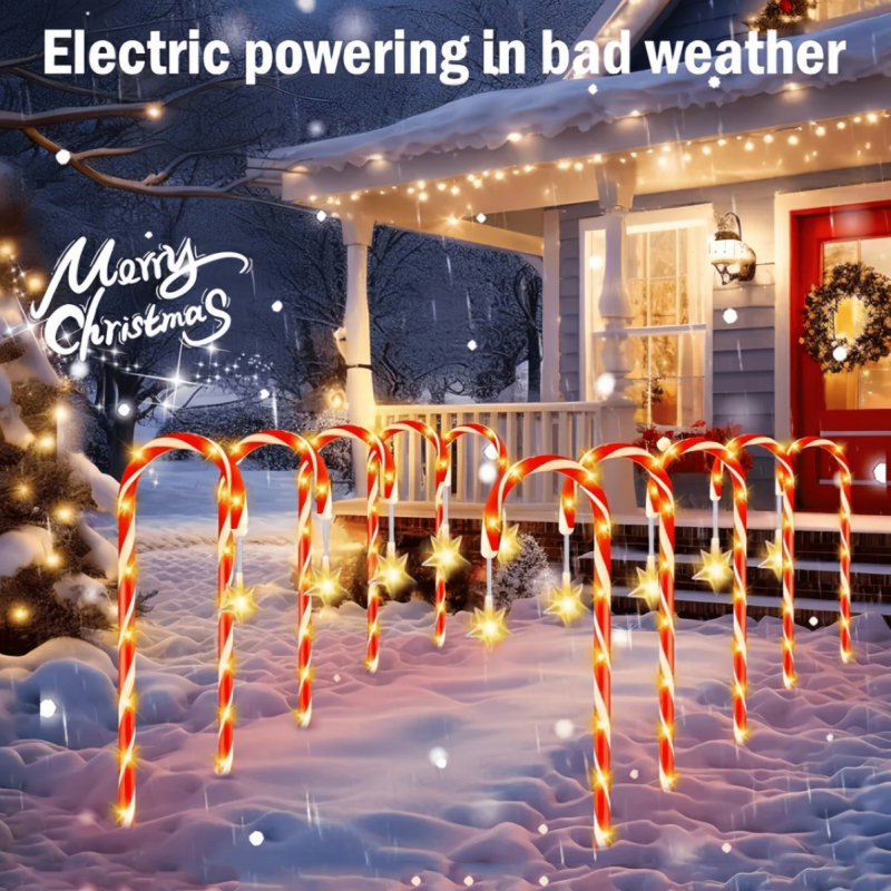 Lauko dekoratyvinė saulės lemputė saldainių lazdelės formos, LED, IP65, PVC, lauko dekoravimui, 16–24 valandos nuolatinis apšvietimas