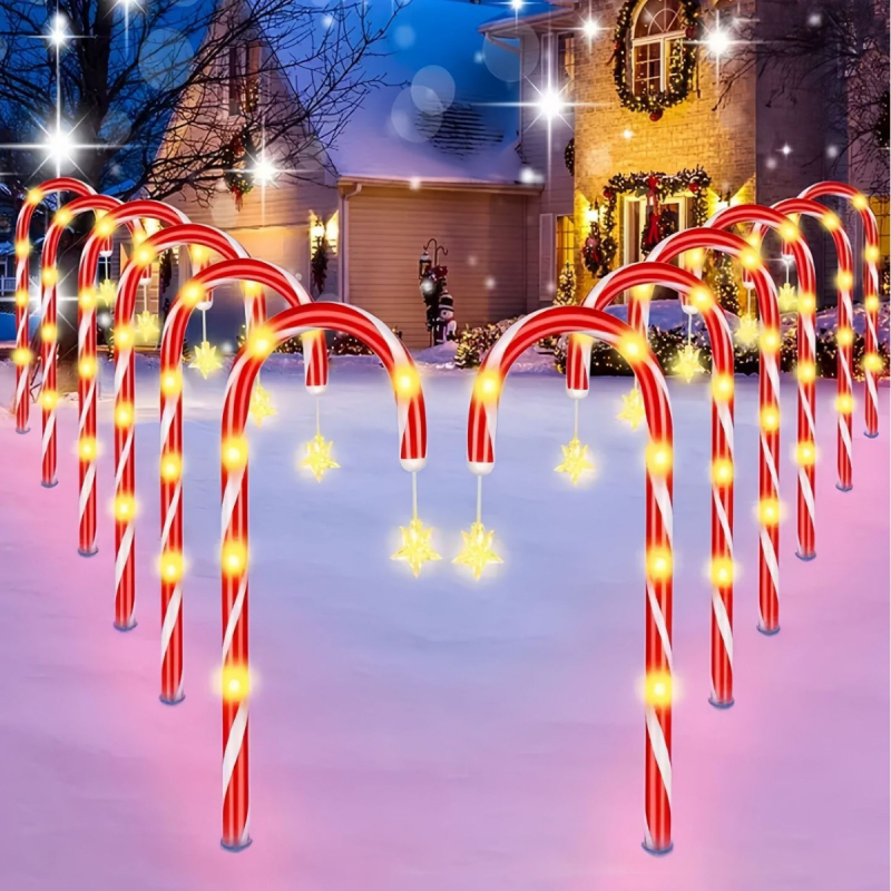 Lauko dekoratyvinė saulės lemputė saldainių lazdelės formos, LED, IP65, PVC, lauko dekoravimui, 16–24 valandos nuolatinis apšvietimas