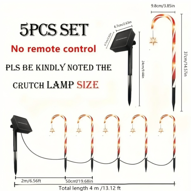 Lauko dekoratyvinė saulės lemputė saldainių lazdelės formos, LED, IP65, PVC, lauko dekoravimui, 16–24 valandos nuolatinis apšvietimas