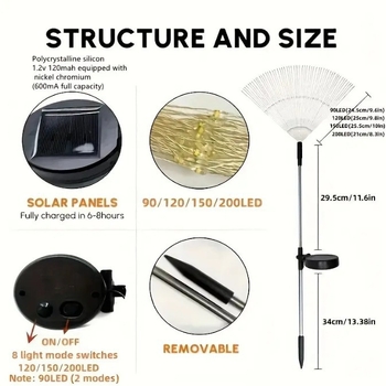 120 LED слънчева аркова светлинна гирлянда, земен щепсел, IP65, ≤36V, дистанционно/бутонно управление, дизайн звездно небе