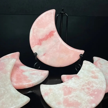 Κρυστάλλινο διακοσμητικό από ροζ όπαλ με σχέδιο σελήνης – γυαλισμένος λίθος, γεωμετρικό σχήμα, μοντέρνος μινιμαλισμός, συσκευασία δώρου, μοντέλο LK