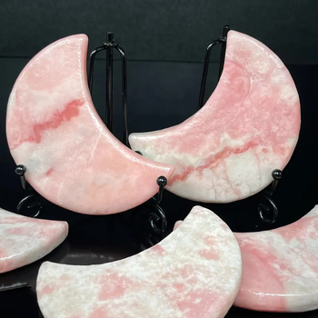 Κρυστάλλινο διακοσμητικό από ροζ όπαλ με σχέδιο σελήνης – γυαλισμένος λίθος, γεωμετρικό σχήμα, μοντέρνος μινιμαλισμός, συσκευασία δώρου, μοντέλο LK