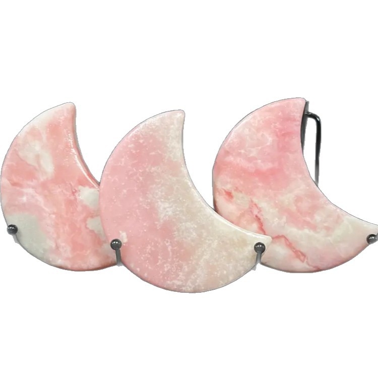 Κρυστάλλινο διακοσμητικό από ροζ όπαλ με σχέδιο σελήνης – γυαλισμένος λίθος, γεωμετρικό σχήμα, μοντέρνος μινιμαλισμός, συσκευασία δώρου, μοντέλο LK