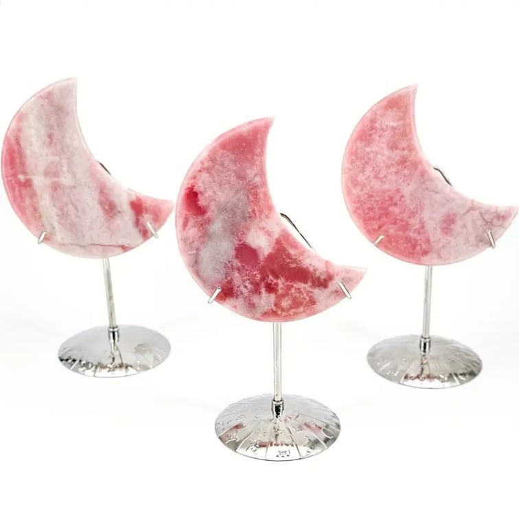 Κρυστάλλινο διακοσμητικό από ροζ όπαλ με σχέδιο σελήνης – γυαλισμένος λίθος, γεωμετρικό σχήμα, μοντέρνος μινιμαλισμός, συσκευασία δώρου, μοντέλο LK